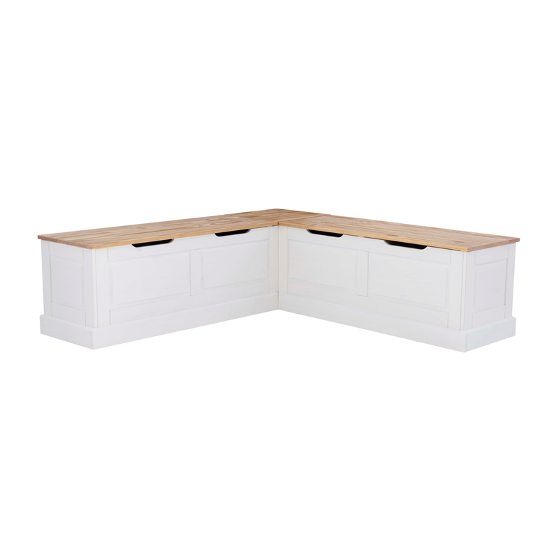 Linon Troyin Two Tone Backless Wooden Storage Nook in Natural and White