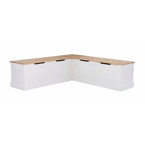 Linon Troyin Two Tone Backless Wooden Storage Nook in Natural and White