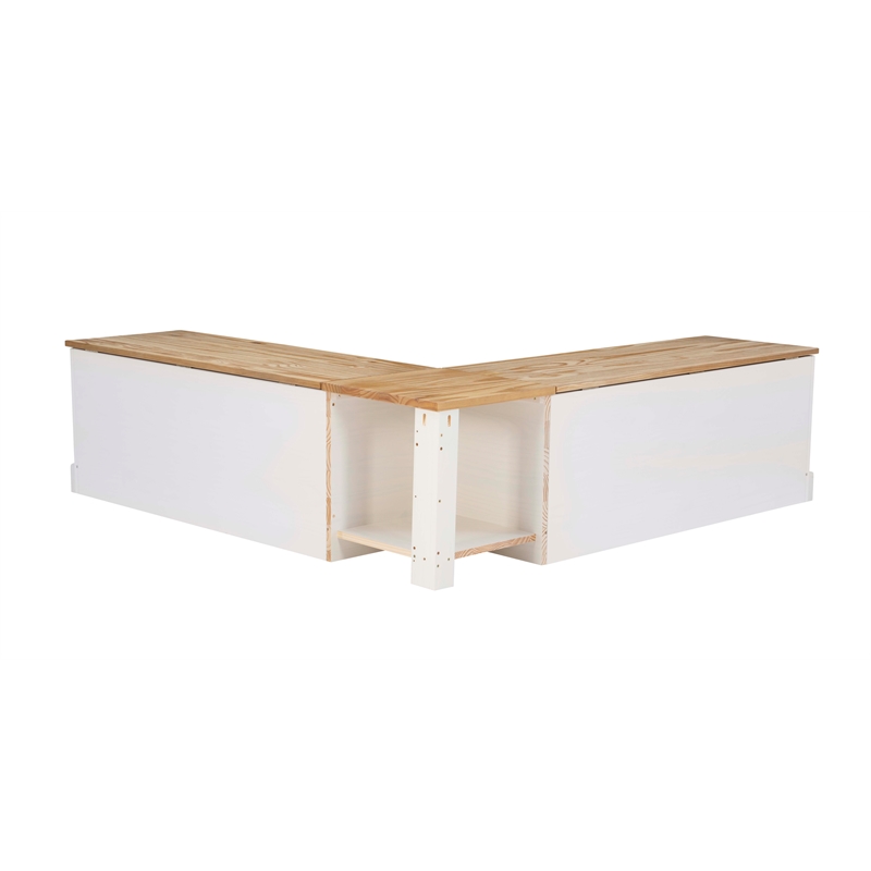 Linon Troyin Two Tone Backless Wooden Storage Nook in Natural and White