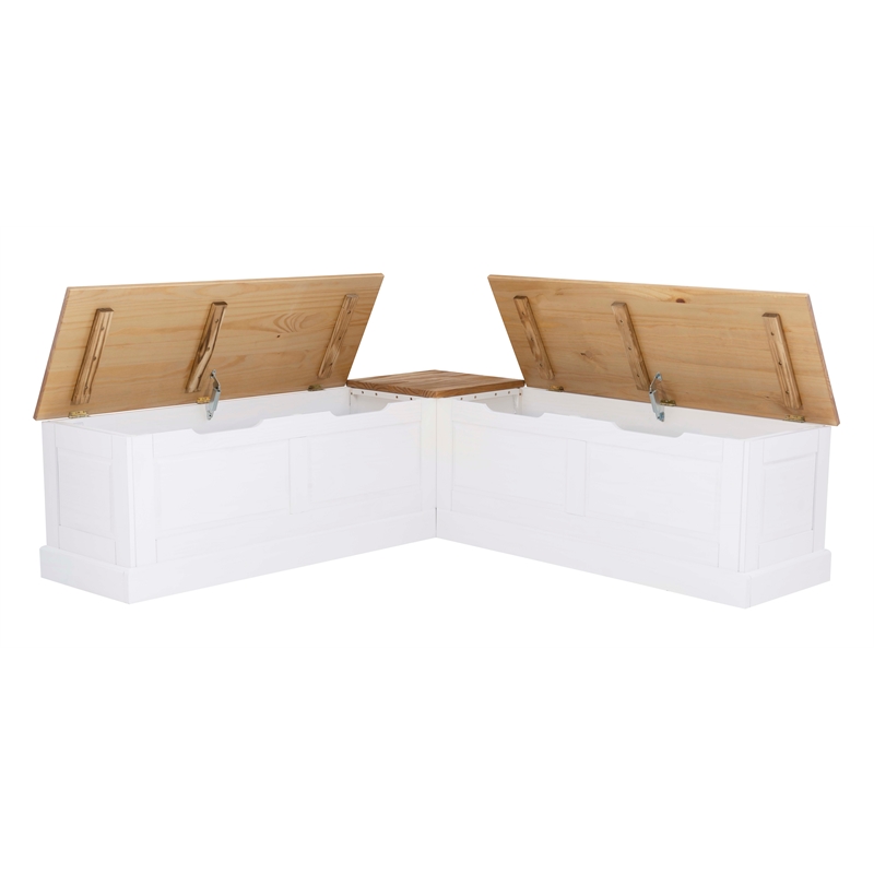 Linon Troyin Two Tone Backless Wooden Storage Nook in Natural and White
