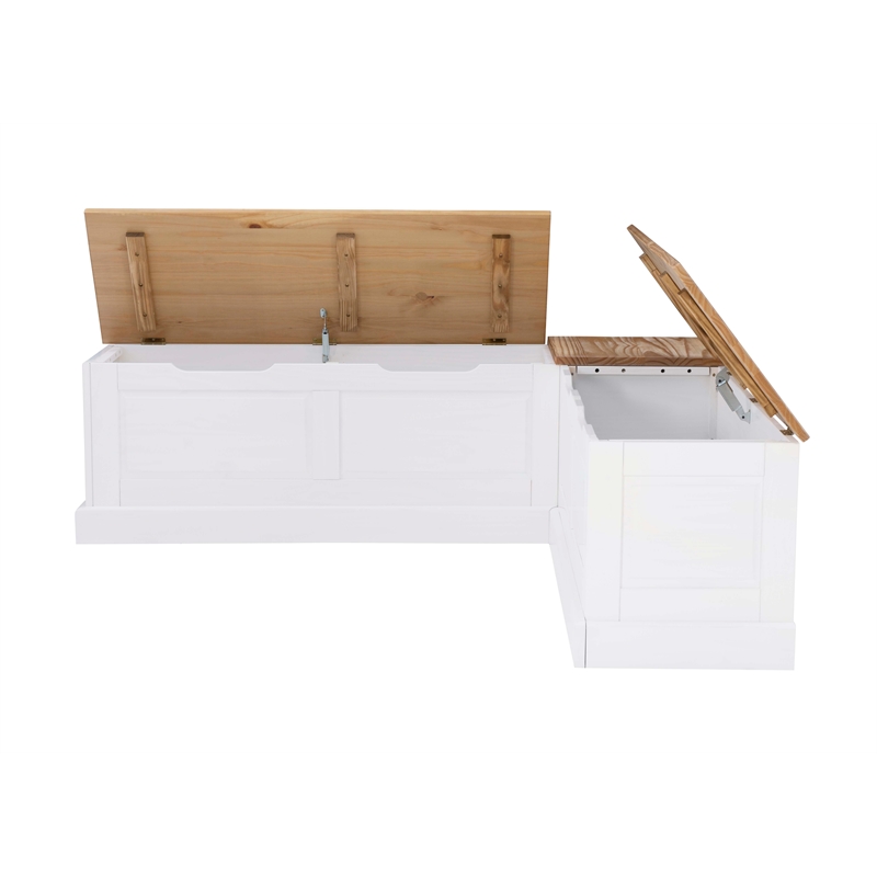 Linon Troyin Two Tone Backless Wooden Storage Nook in Natural and White