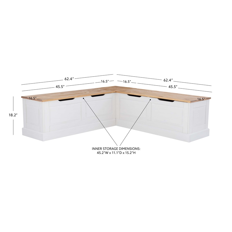 Linon Troyin Two Tone Backless Wooden Storage Nook in Natural and White