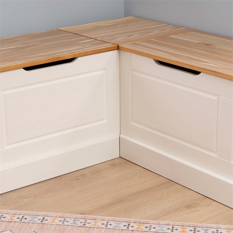 Linon Troyin Two Tone Backless Wooden Storage Nook in Natural and White