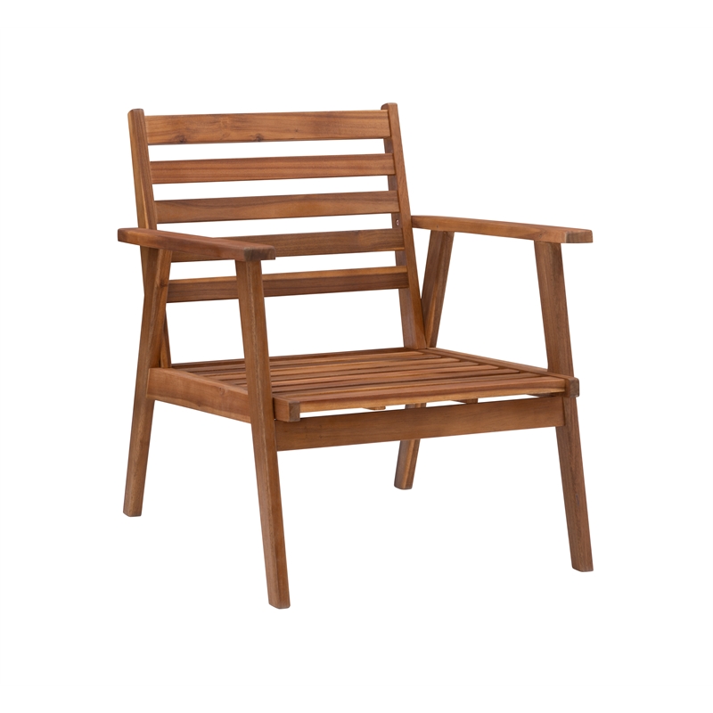 Linon Cooper Outdoor 4 Piece Wood Chat Set with Blue Cushions in Walnut Finish