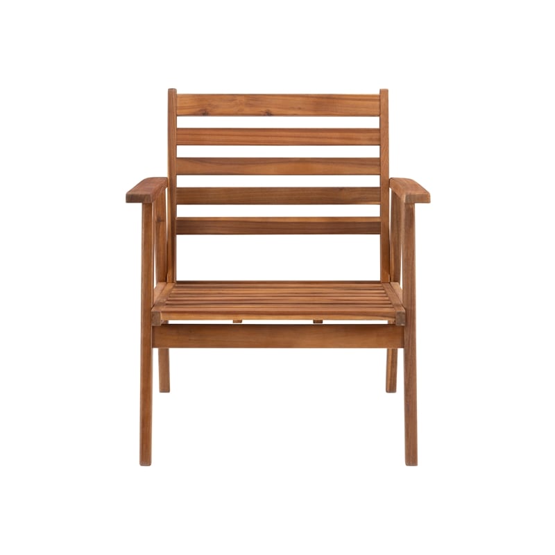 Linon Cooper Outdoor 4 Piece Wood Chat Set with Blue Cushions in Walnut Finish