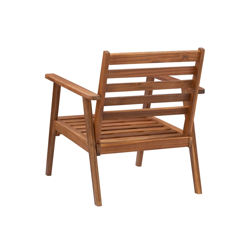 Linon Cooper Outdoor 4 Piece Wood Chat Set with Blue Cushions in Walnut Finish