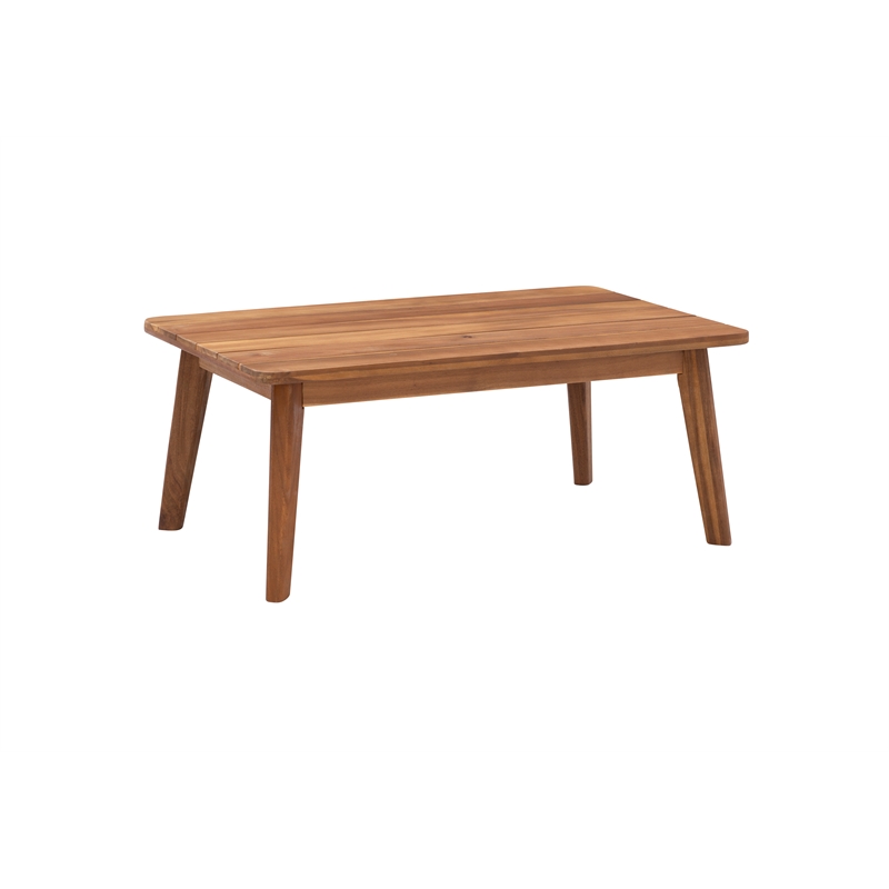 Linon Cooper Outdoor 4 Piece Wood Chat Set with Blue Cushions in Walnut Finish