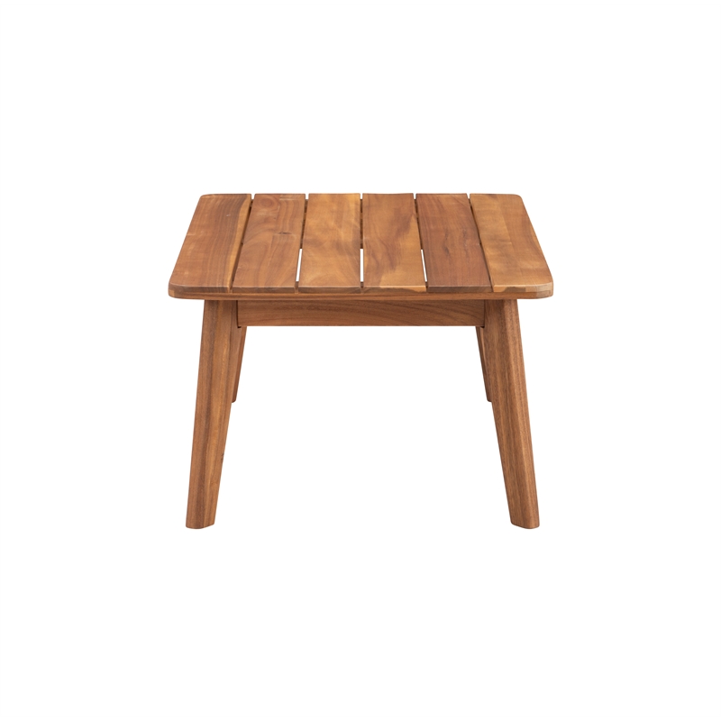 Linon Cooper Outdoor 4 Piece Wood Chat Set with Blue Cushions in Walnut Finish