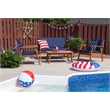 Linon Cooper Outdoor 4 Piece Wood Chat Set with Blue Cushions in Walnut Finish