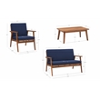 Linon Cooper Outdoor 4 Piece Wood Chat Set with Blue Cushions in Walnut Finish