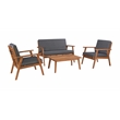 Linon Cooper Outdoor 4 Piece Wood Chat Set with Gray Cushions in Walnut Finish