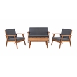 Linon Cooper Outdoor 4 Piece Wood Chat Set with Gray Cushions in Walnut Finish