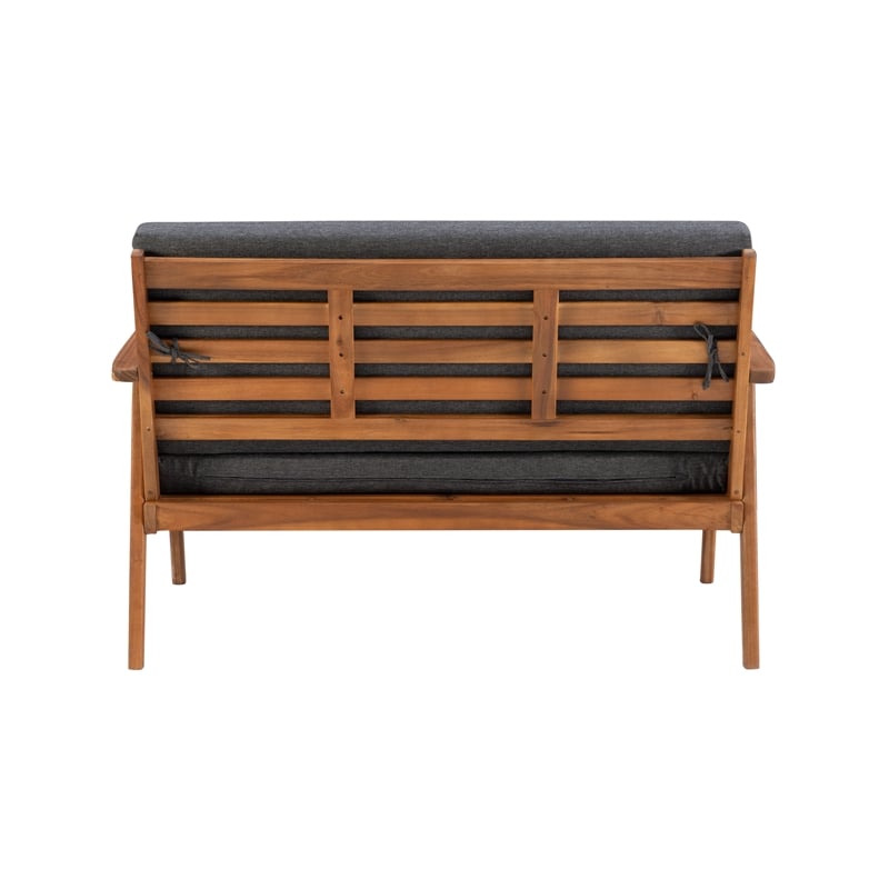 Linon Cooper Outdoor 4 Piece Wood Chat Set with Gray Cushions in Walnut Finish