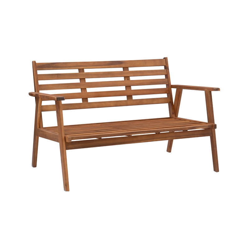 Linon Cooper Outdoor 4 Piece Wood Chat Set with Gray Cushions in Walnut Finish