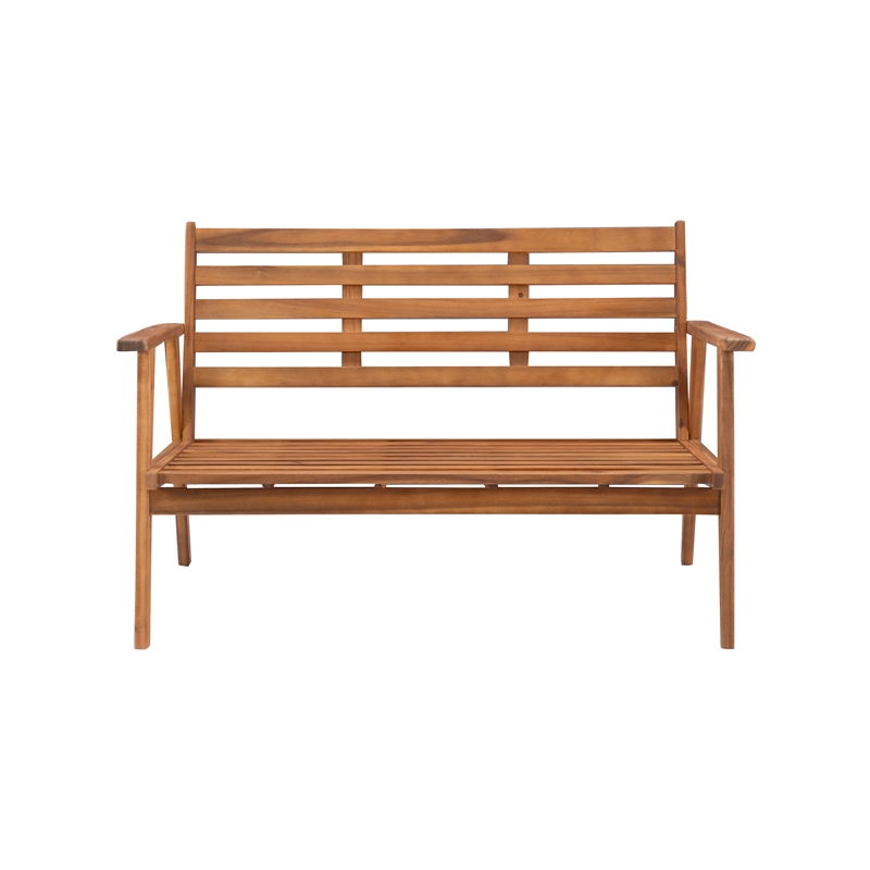 Linon Cooper Outdoor 4 Piece Wood Chat Set with Gray Cushions in Walnut Finish