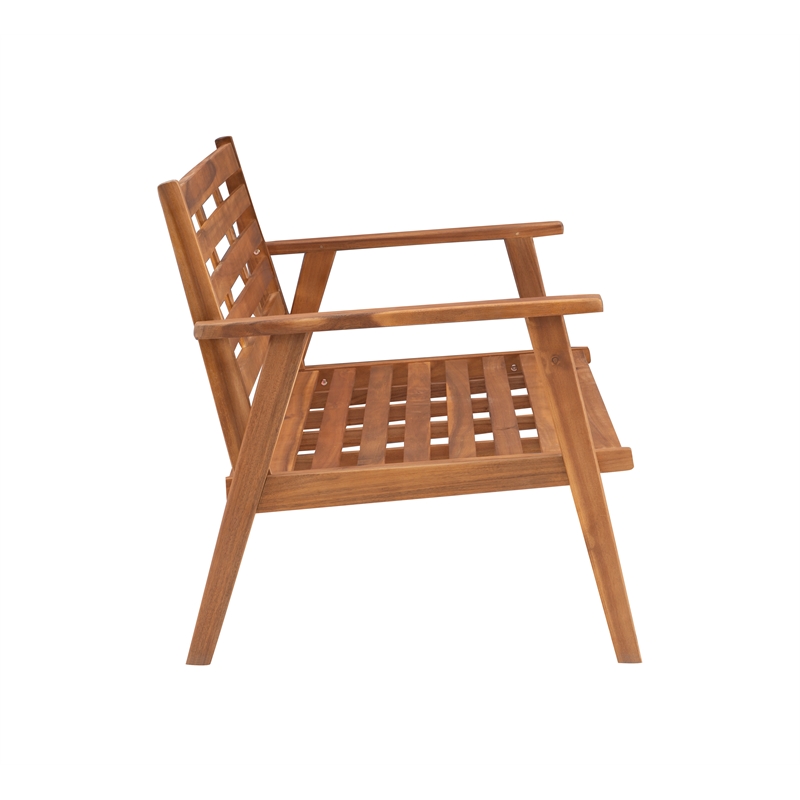 Linon Cooper Outdoor 4 Piece Wood Chat Set with Gray Cushions in Walnut Finish