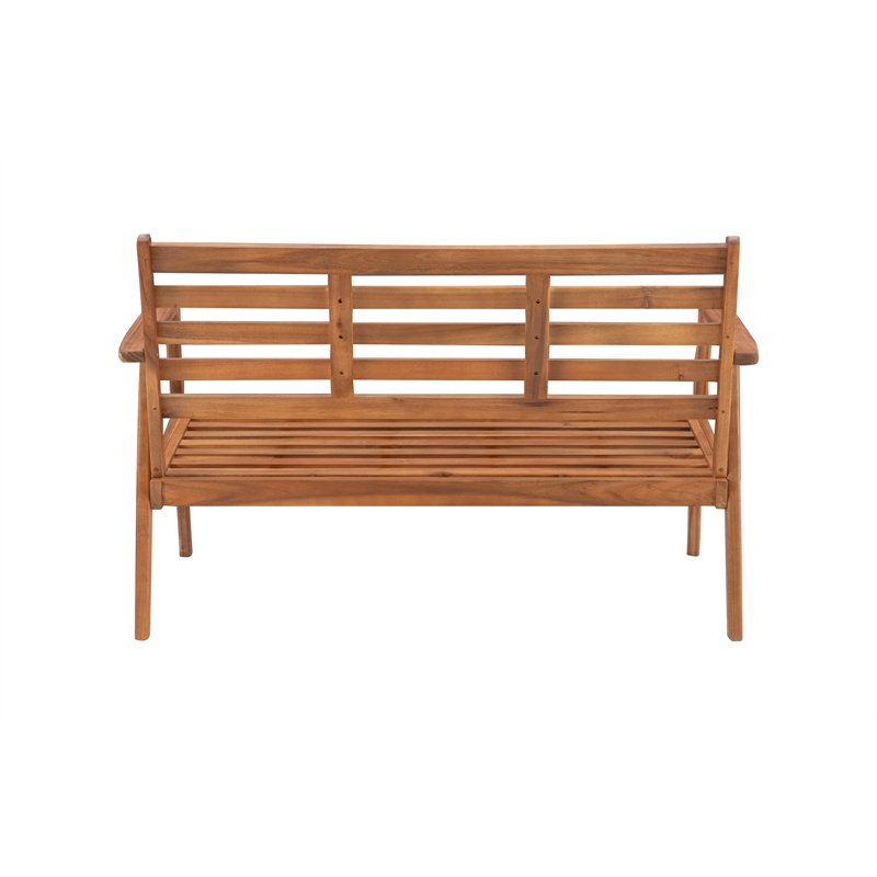 Linon Cooper Outdoor 4 Piece Wood Chat Set with Gray Cushions in Walnut Finish