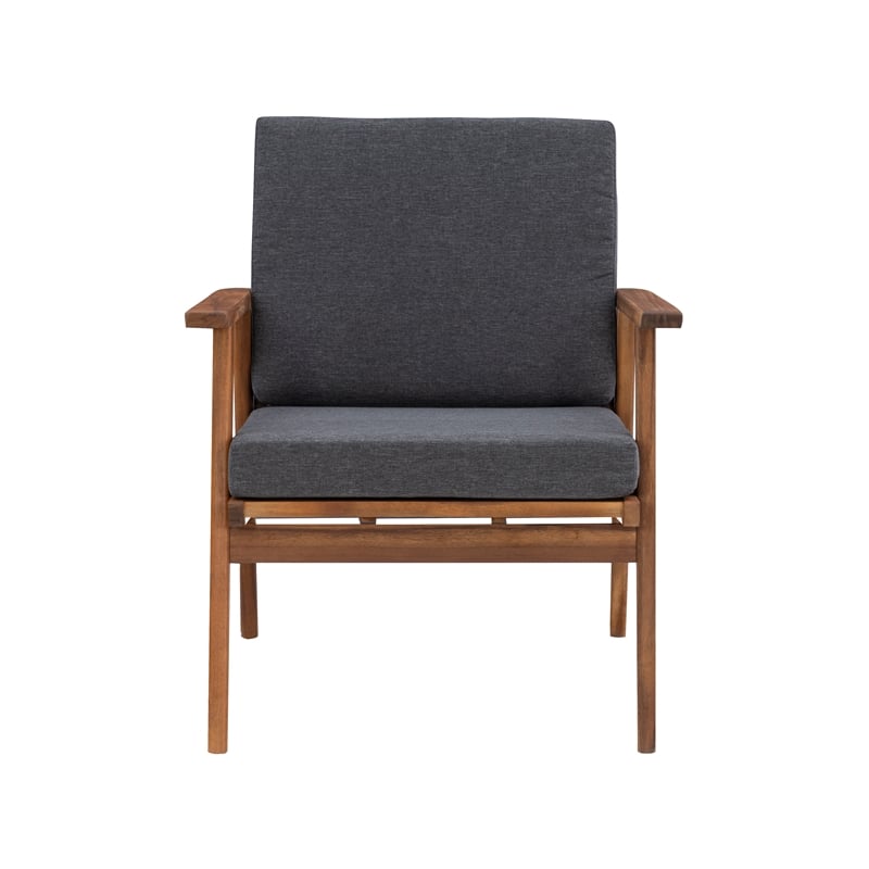 Linon Cooper Outdoor 4 Piece Wood Chat Set with Gray Cushions in Walnut Finish