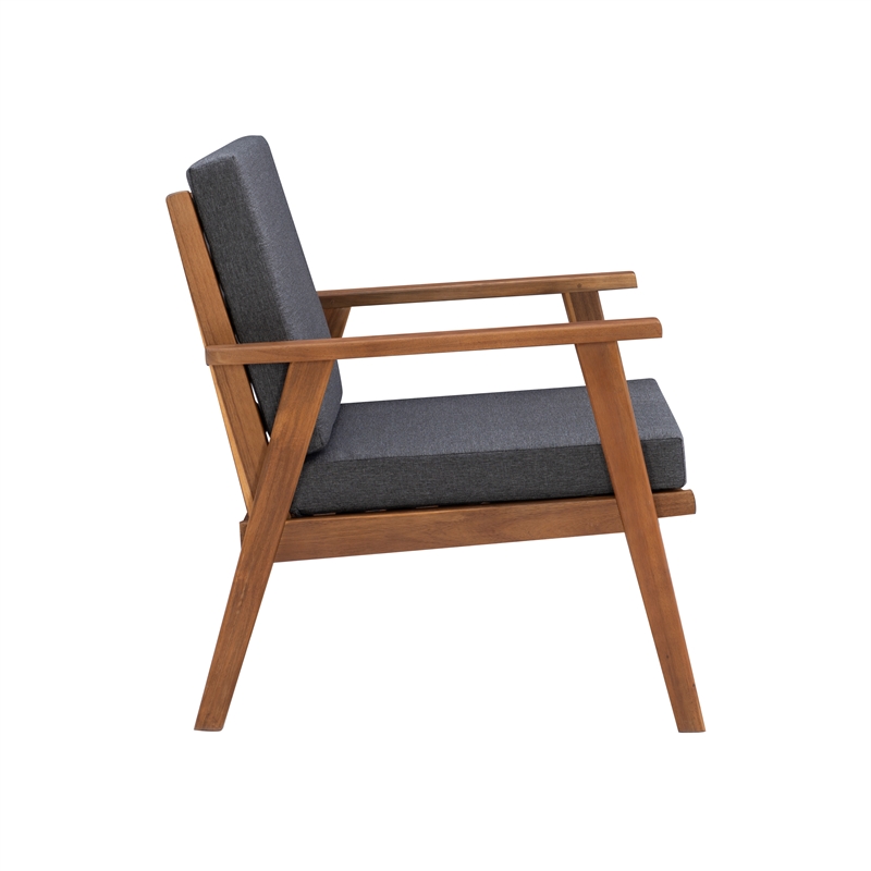 Linon Cooper Outdoor 4 Piece Wood Chat Set with Gray Cushions in Walnut Finish