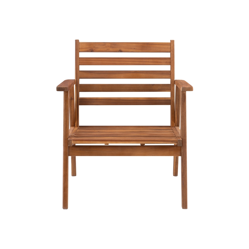 Linon Cooper Outdoor 4 Piece Wood Chat Set with Gray Cushions in Walnut Finish