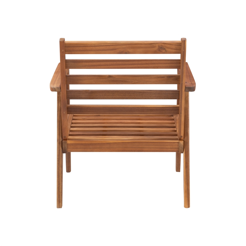 Linon Cooper Outdoor 4 Piece Wood Chat Set with Gray Cushions in Walnut Finish