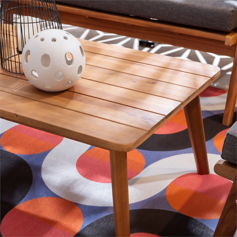 Linon Cooper Outdoor 4 Piece Wood Chat Set with Gray Cushions in Walnut Finish