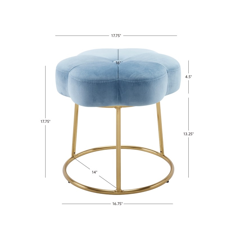 Linon Siena Metal Upholstered Accent Vanity Stool in Blue