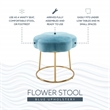 Linon Siena Gold Steel Base Upholstered Flower Shape Vanity Stool in Blue Velvet