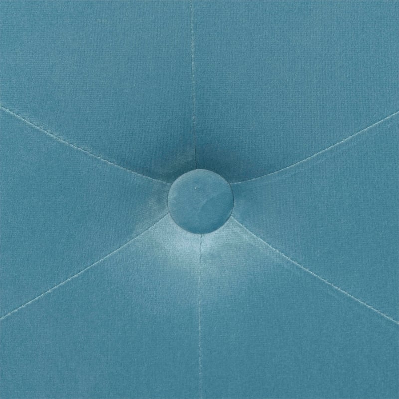 Linon Siena Gold Steel Base Upholstered Flower Shape Vanity Stool in Blue Velvet