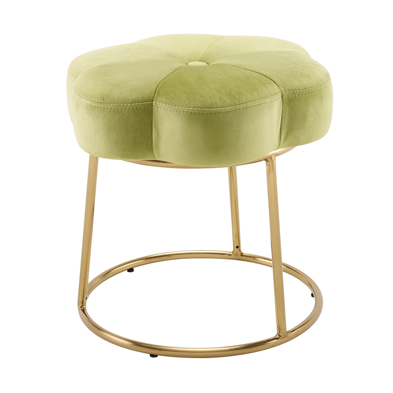 Linon Siena Gold Base Upholstered Flower Shape Vanity Stool in Green Velvet