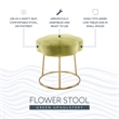 Linon Siena Gold Base Upholstered Flower Shape Vanity Stool in Green Velvet