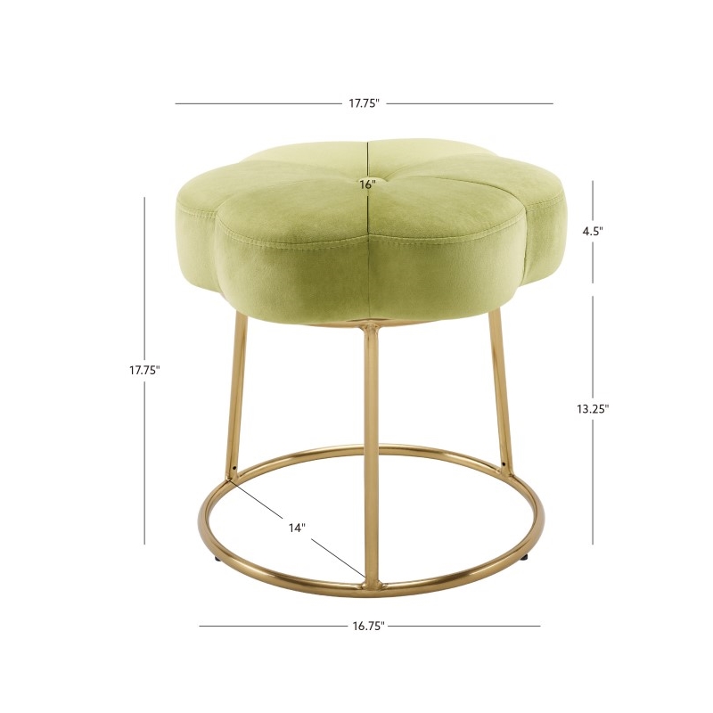 Linon Siena Gold Base Upholstered Flower Shape Vanity Stool in Green Velvet