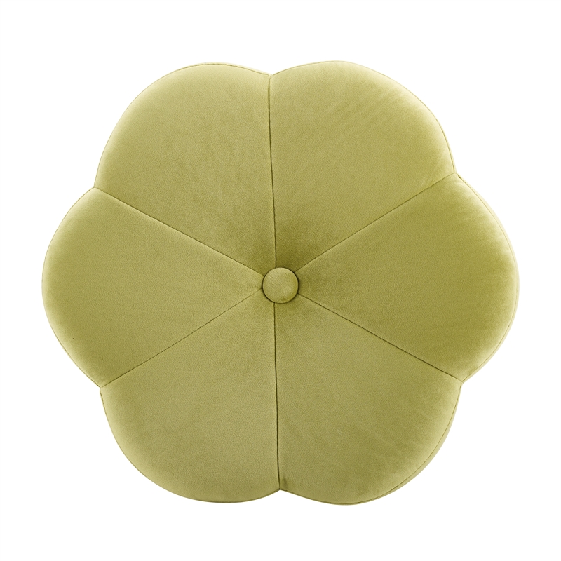 Linon Siena Gold Base Upholstered Flower Shape Vanity Stool in Green Velvet