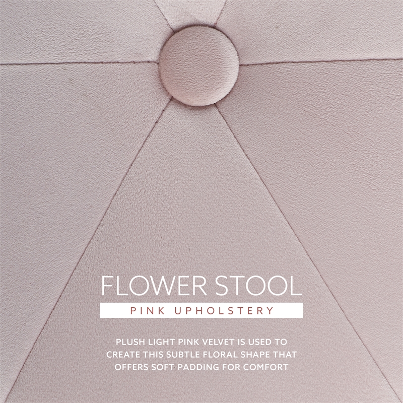 Linon Siena Gold Steel Base Upholstered Flower Shape Vanity Stool in Pink Velvet