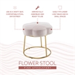 Linon Siena Gold Steel Base Upholstered Flower Shape Vanity Stool in Pink Velvet
