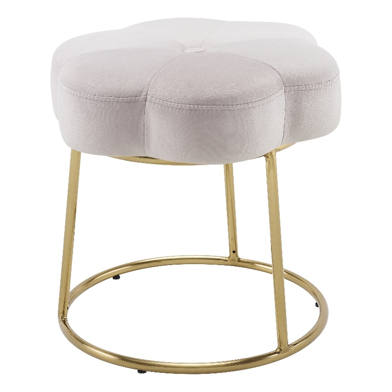 Linon Siena Gold Steel Base Upholstered Flower Shape Vanity Stool in Pink Velvet
