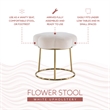 Linon Siena Gold Base Upholstered Flower Shaped Vanity Stool in White Velvet