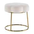 Linon Siena Gold Base Upholstered Flower Shaped Vanity Stool in White Velvet