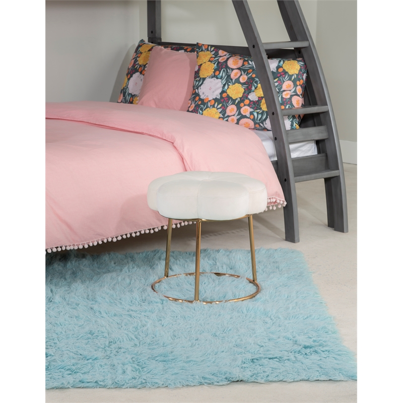 Linon Siena Gold Base Upholstered Flower Shaped Vanity Stool in White Velvet