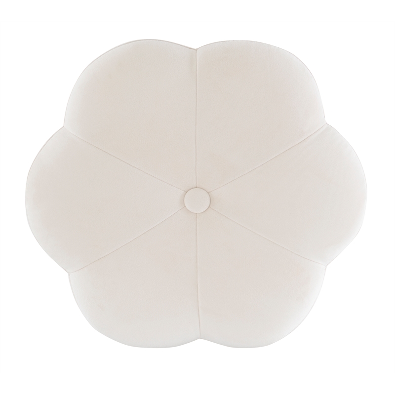 Linon Siena Gold Base Upholstered Flower Shaped Vanity Stool in White Velvet