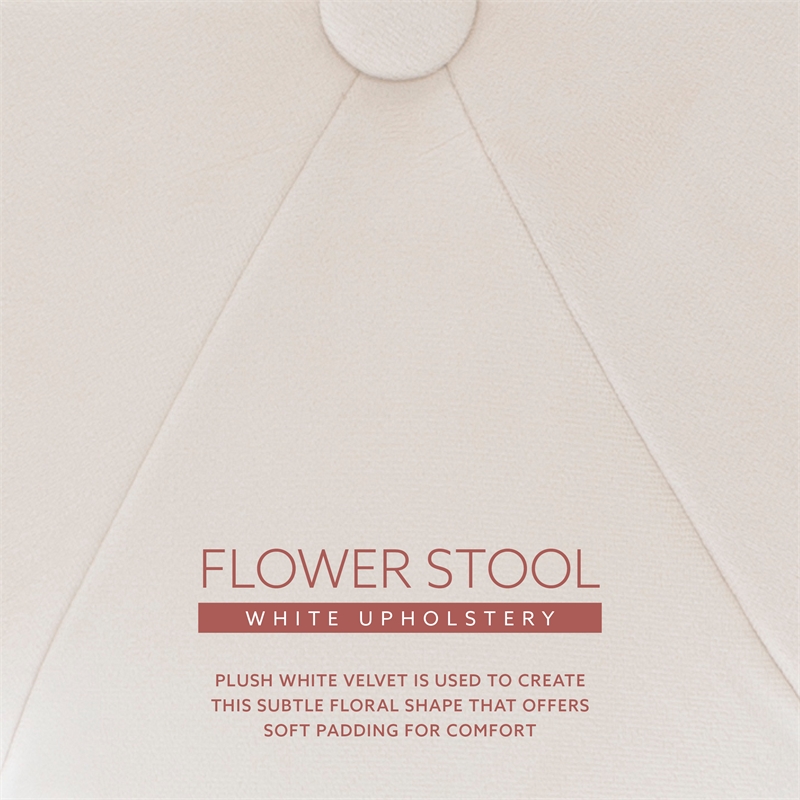 Linon Siena Gold Base Upholstered Flower Shaped Vanity Stool in White Velvet