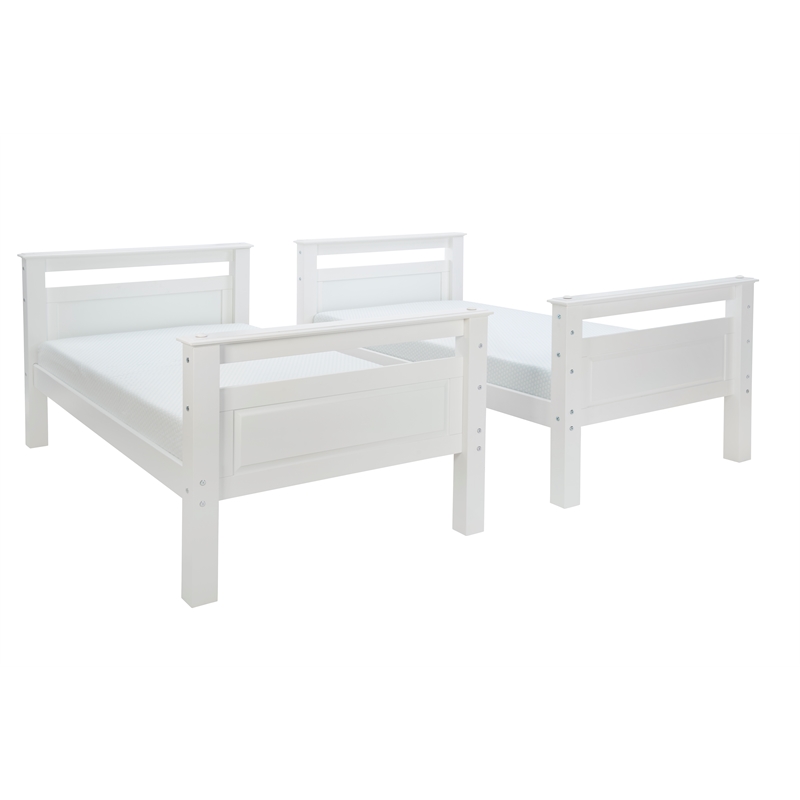 Linon Beckett Twin Over Twin Pine Wood Bunk Bed Heavy Duty Wood Slats in White