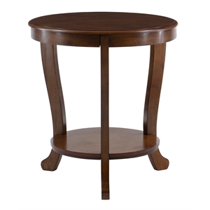Linon Merce 22&quot Round Wood Side Table with Shelf in Hazelnut Brown