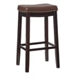 Linon Claridge Backless Bar Stool Cognac Faux Leather Wood Frame in Espresso