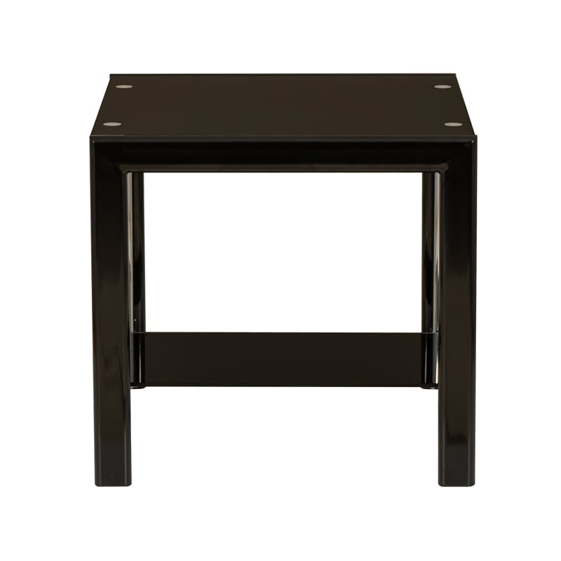 Linon Dart End Table (Set of 2) Top & Bottom Glass Shelves in Glossy Black Steel