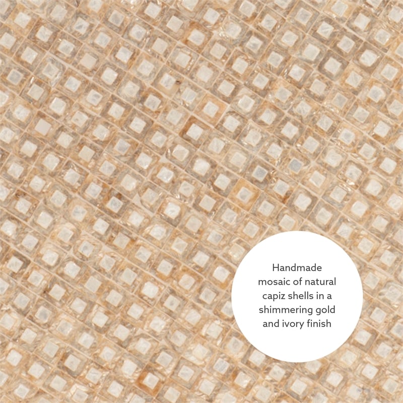 Linon Maui Round Coffee/Accent Table in Gold/Ivory Capiz Shell Mosaic Finish