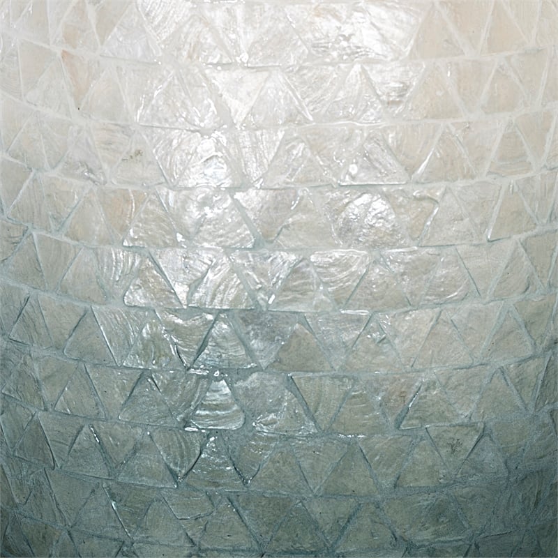 Linon Westly Round Capiz Shell Drum Table in White to Blue Ombre Mosiac