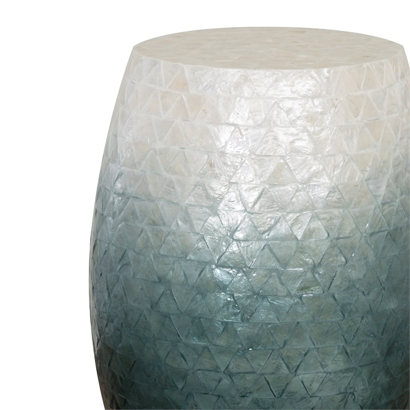 Linon Westly Round Capiz Shell Drum Table in White to Blue Ombre Mosiac