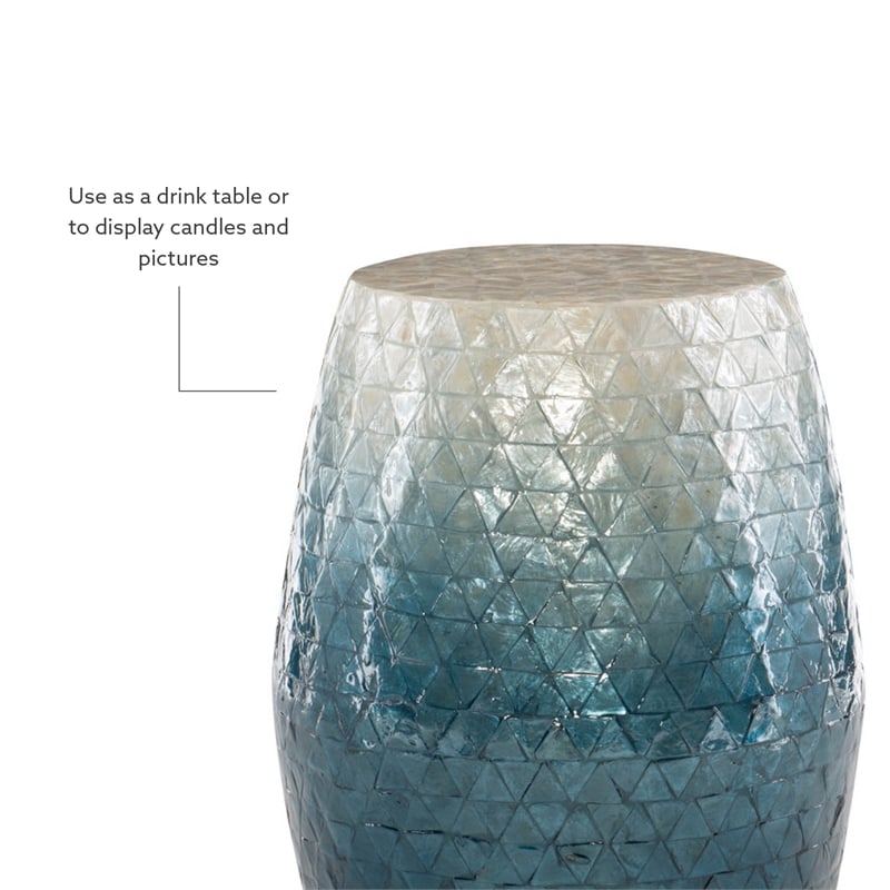 Linon Westly Round Capiz Shell Drum Table in White to Blue Ombre Mosiac