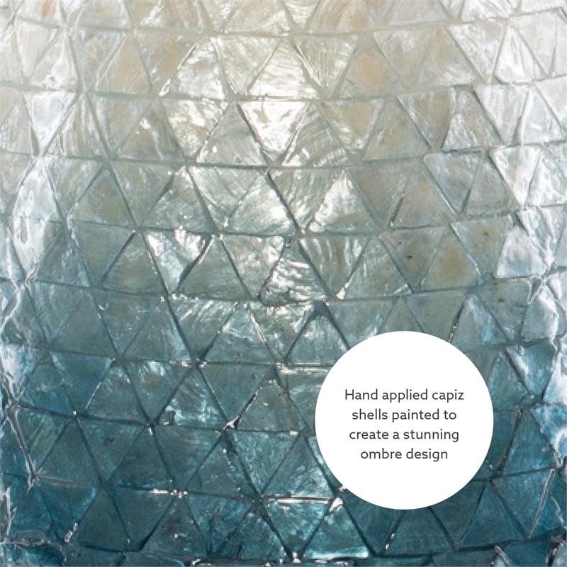 Linon Westly Round Capiz Shell Drum Table in White to Blue Ombre Mosiac